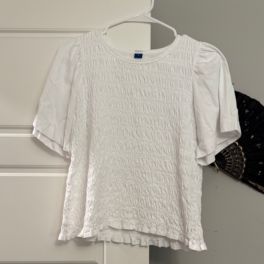 Old Navy White Smocked Blouse
